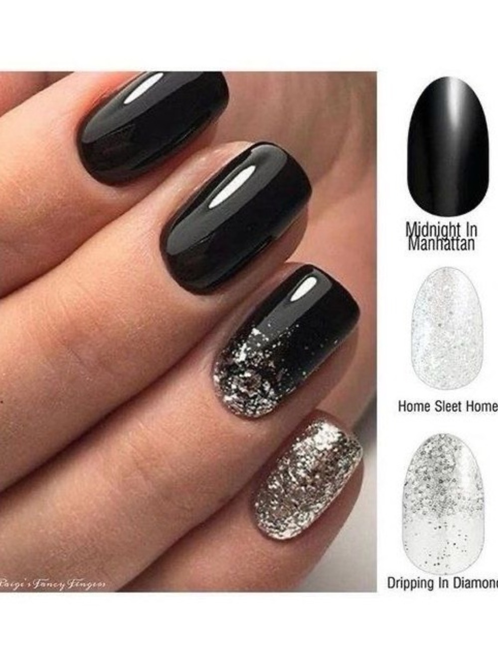 NEW Color Street Midnight In Manhattan with Silver Glitter Accent Nails, 3 sets